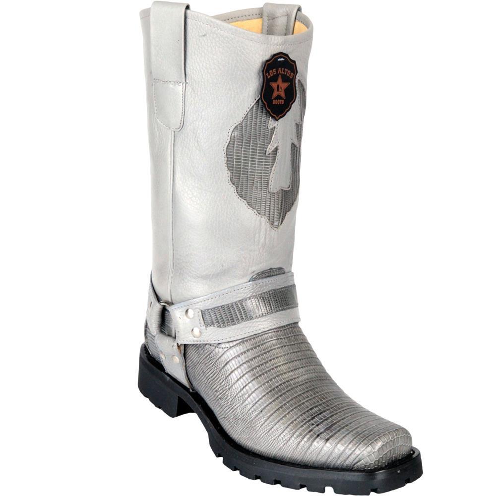 Los Altos Genuine Teju Lizard Biker Boot with a Rubber Sole in Gray