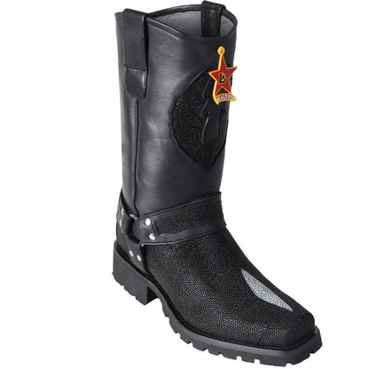 Los Altos Genuine Single Rowstone Stingray Biker Boot with a Rubber Sole in Black