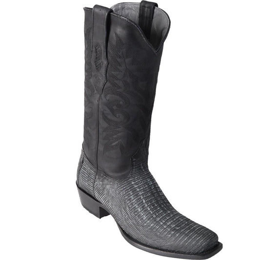 Los Altos Genuine Teju Lizard 7 Toe Boot in Sanded Black