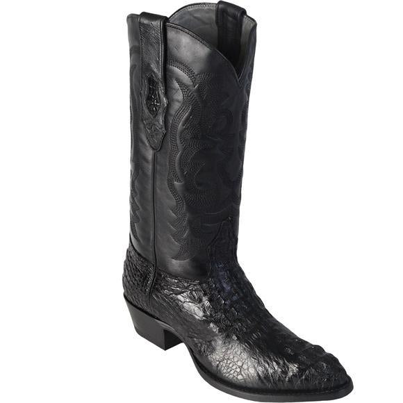 Los Altos Genuine Caiman Hornback Semi Oval Boot in Black