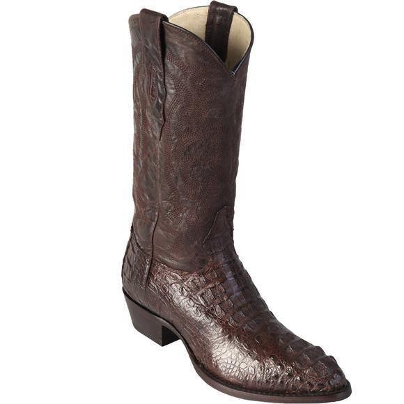 Los Altos Genuine Caiman Hornback Semi Oval Boot in Brown