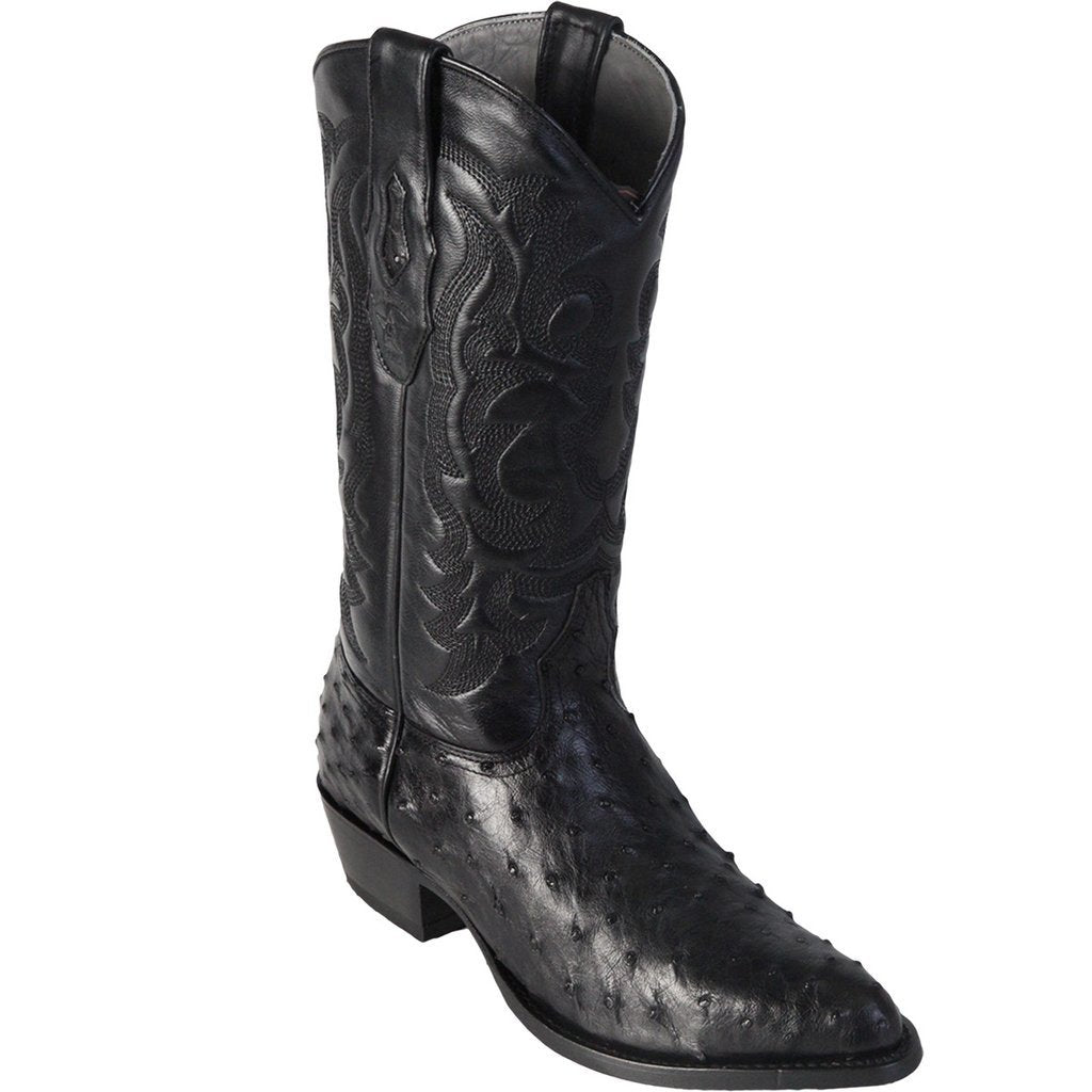 Los Altos Genuine Ostrich Semi Oval Boot in Black