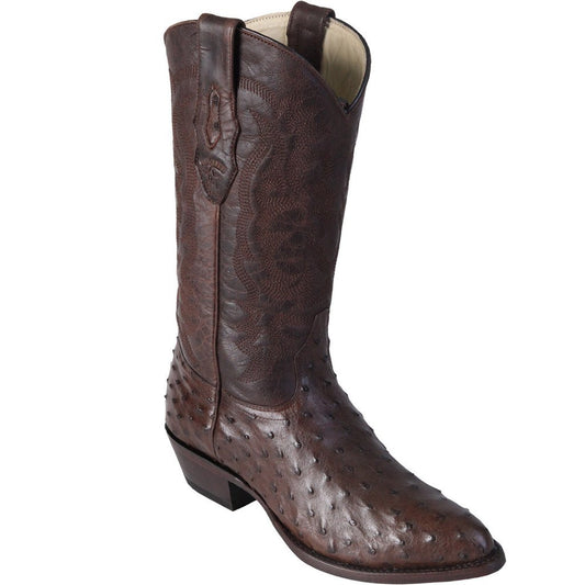 Los Altos Genuine Ostrich Semi Oval Boot in Brown