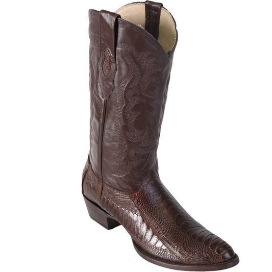 Los Altos Genuine Ostrich Leg Semi Oval Boot in Brown