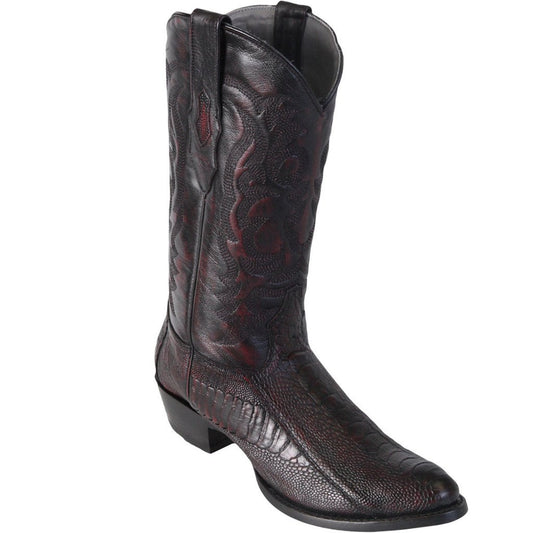 Los Altos Genuine Ostrich Leg Semi Oval Boot in Black Cherry