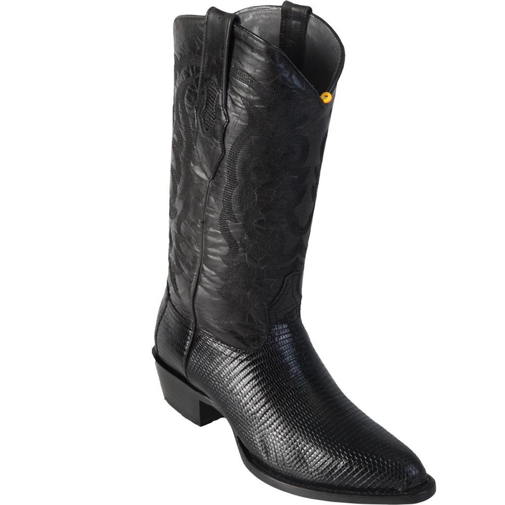 Los Altos Genuine Ring Lizard Semi Oval Boot in Black