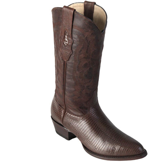 Los Altos Genuine Ring Lizard Semi Oval Boot in Brown