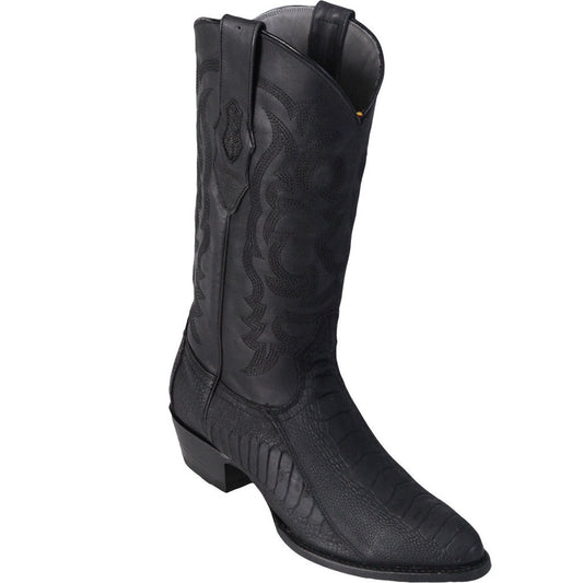 Los Altos Genuine Ostrich Leg Semi Oval Boot in Oiled Black