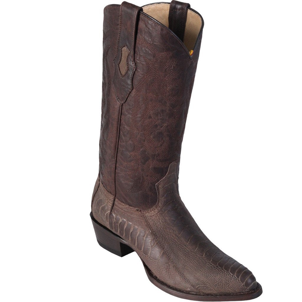 Los Altos Genuine Ostrich Leg Semi Oval Boot in Oiled Brown