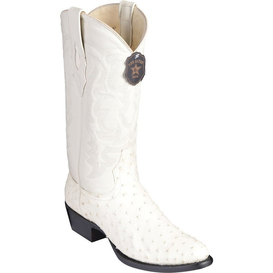 Los Altos Genuine Ostrich Semi Oval Boot in White