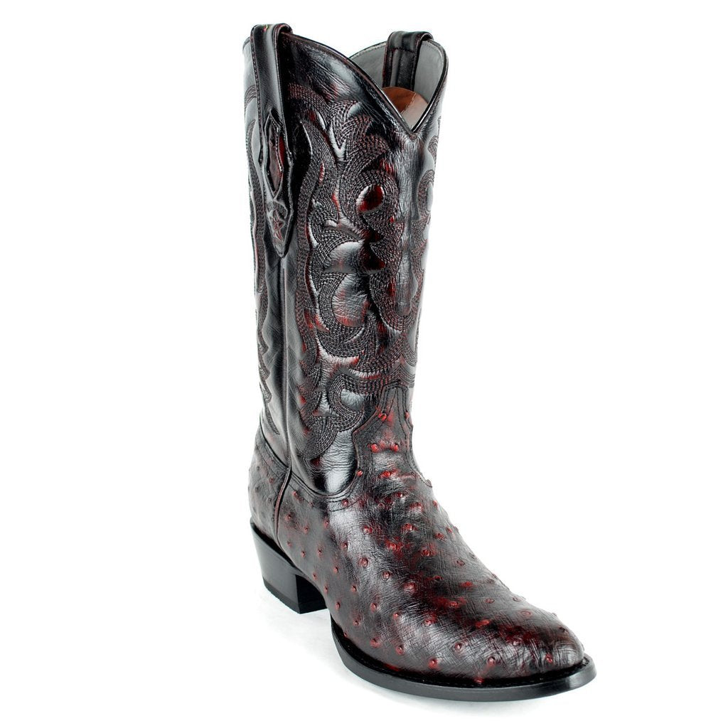 Los Altos Genuine Ostrich Semi Oval Boot in Black Cherry