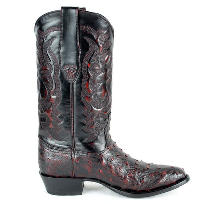 Los Altos Genuine Ostrich Semi Oval Boot in Black Cherry