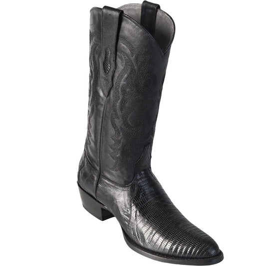 Los Altos Genuine Teju Lizard Semi Oval Boot in Black