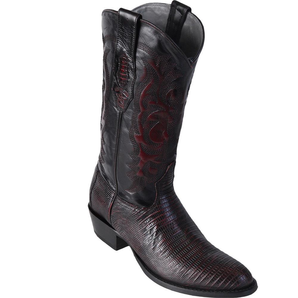 Los Altos Genuine Teju Lizard Semi Oval Boot in Black Cherry