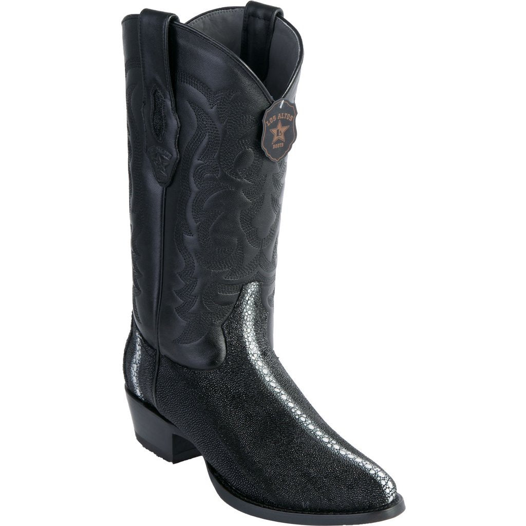 Los Altos Genuine Stingray Full Rowstone Semi Oval Boot in Black