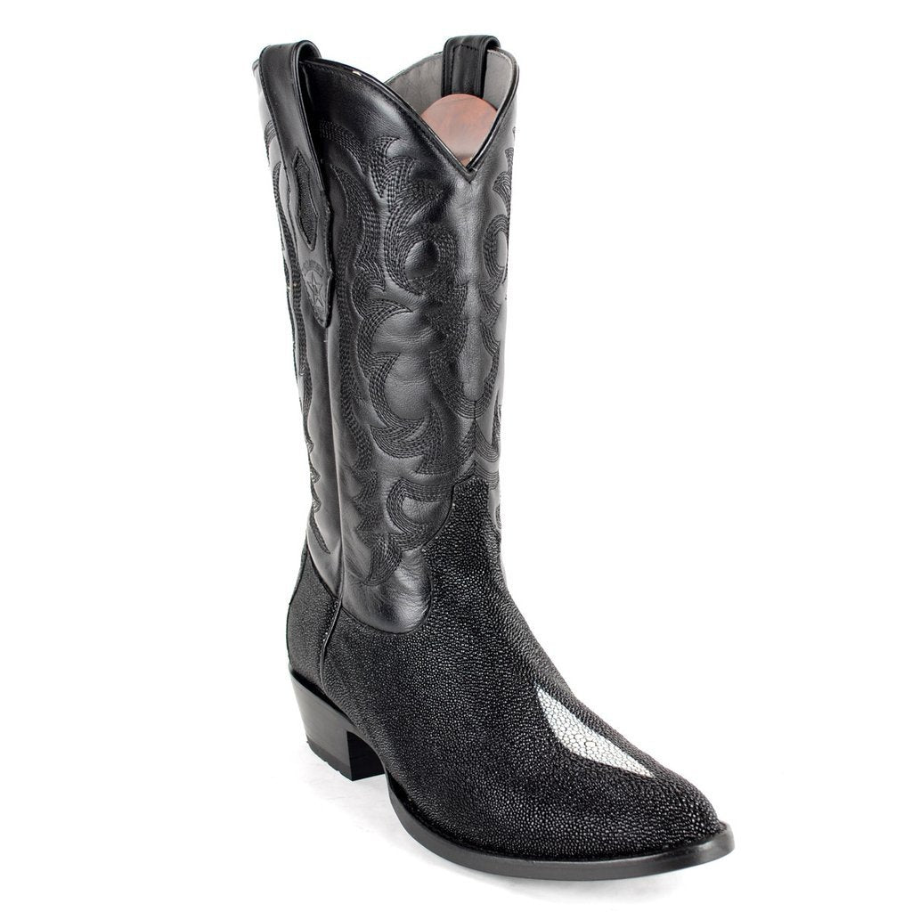 Los Altos Genuine Stingray Single Rowstone Semi Oval Boot in Black