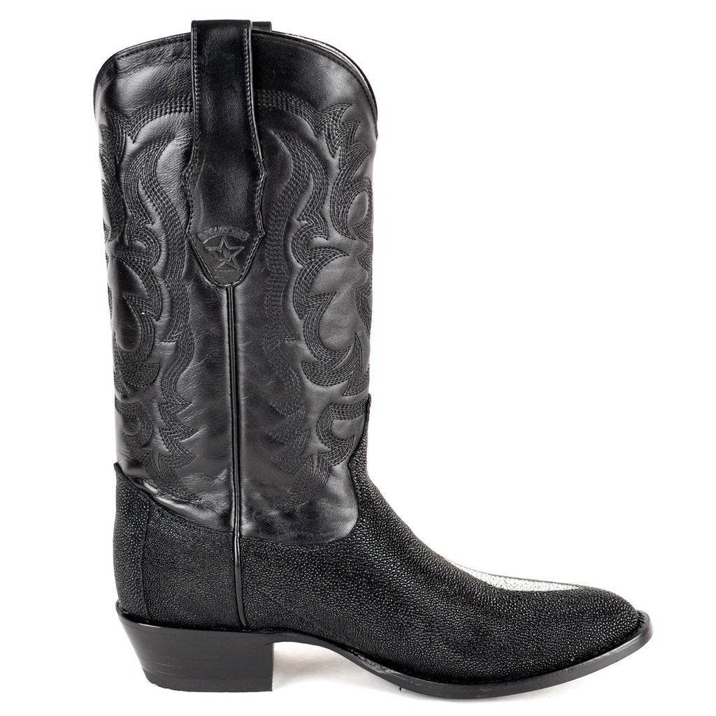 Los Altos Genuine Stingray Single Rowstone Semi Oval Boot in Black