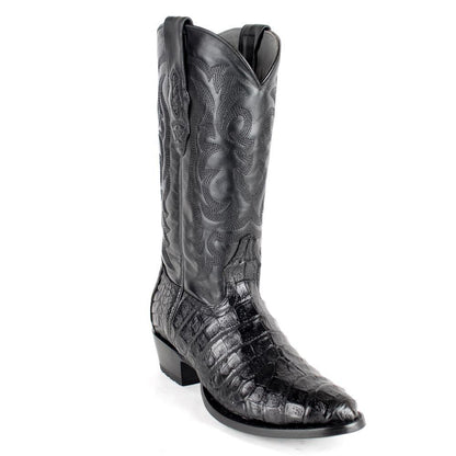 Los Altos Genuine Caiman Belly Semi Oval Boot in Black