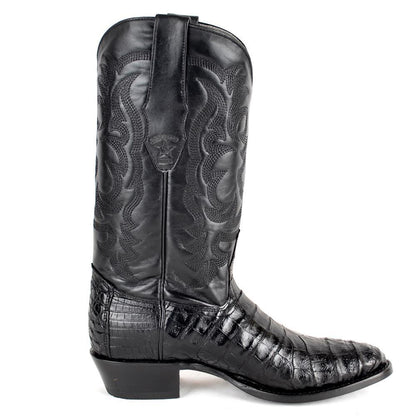 Los Altos Genuine Caiman Belly Semi Oval Boot in Black