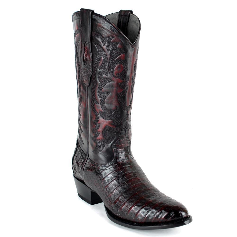 Los Altos Genuine Caiman Belly Semi Oval Boot in Black Cherry