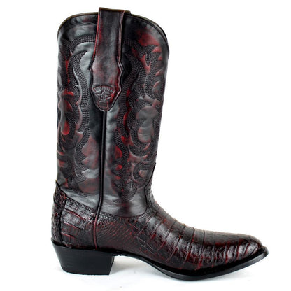 Los Altos Genuine Caiman Belly Semi Oval Boot in Black Cherry