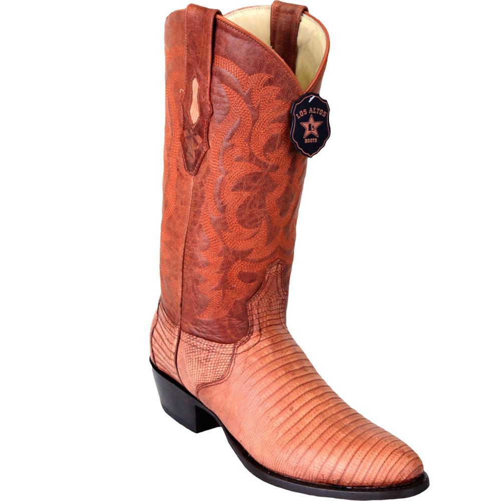 Los Altos Genuine Teju Lizard Semi Oval Boot in Greasy Cognac