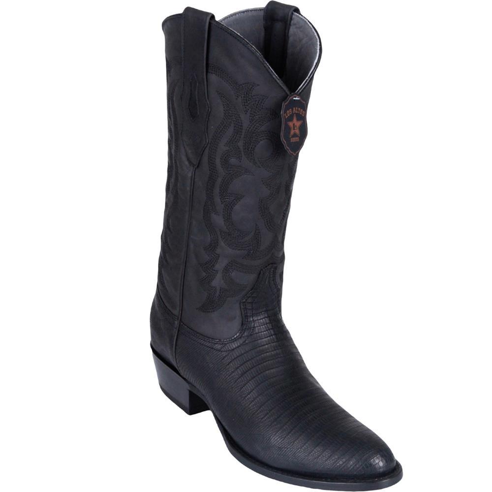 Los Altos Genuine Teju Lizard Semi Oval Boot in Greasy Black