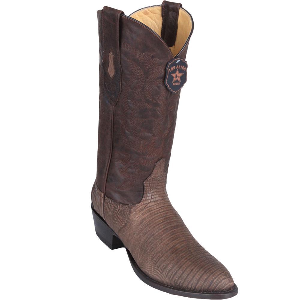 Los Altos Genuine Teju Lizard Semi Oval Boot in Greasy Brown