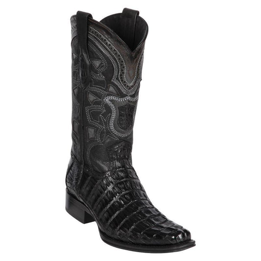 Los Altos Genuine Caiman Tail Narrow Square Toe Boot in Black