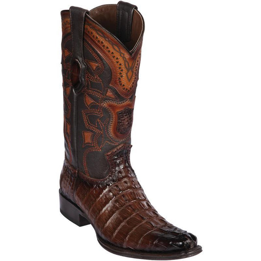 Los Altos Genuine Caiman Tail Narrow Square Toe Boot in Faded Brown