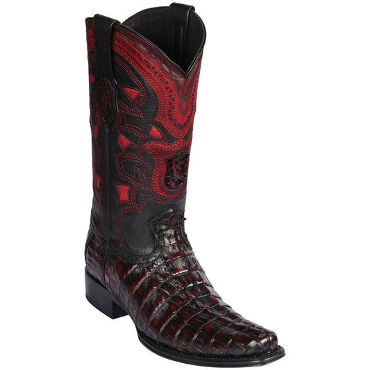 Los Altos Genuine Caiman Tail Narrow Square Toe Boot in BlackCherry