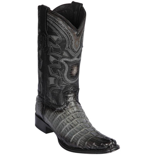 Los Altos Genuine Caiman Tail Narrow Square Toe Boot in Faded Gray