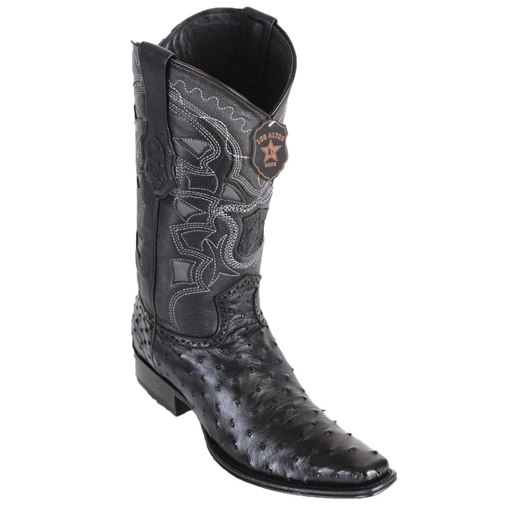 Los Altos Genuine Ostrich Narrow Square Toe Boot in Black