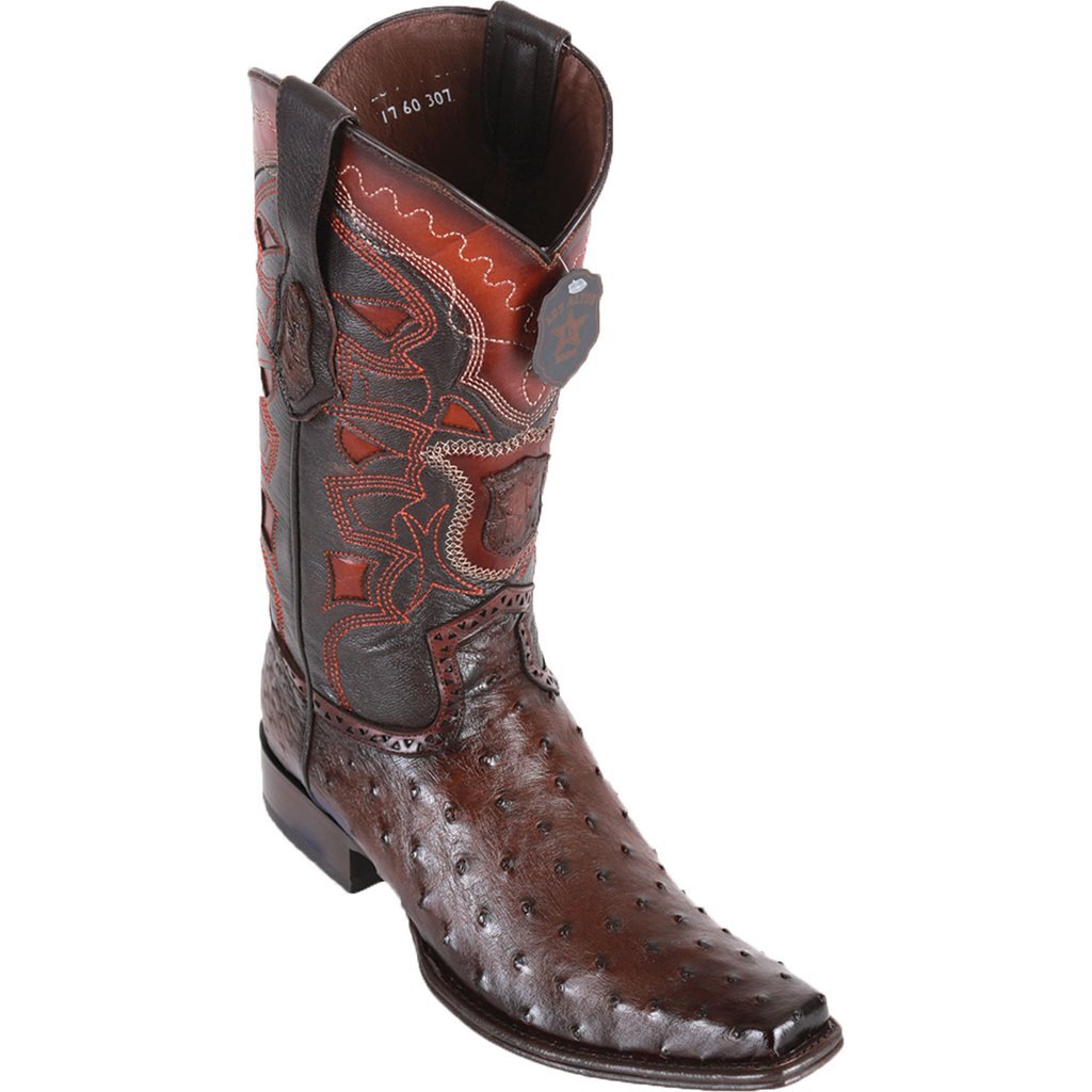 Los Altos Genuine Ostrich Narrow Square Toe Boot in Faded Brown