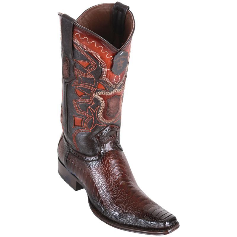 Genuine Ostrich Leg Narrow Square Toe Boot with in Faded Brown