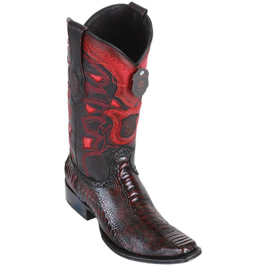 Genuine Ostrich Leg Narrow Square Toe Boot with in Black Cherry