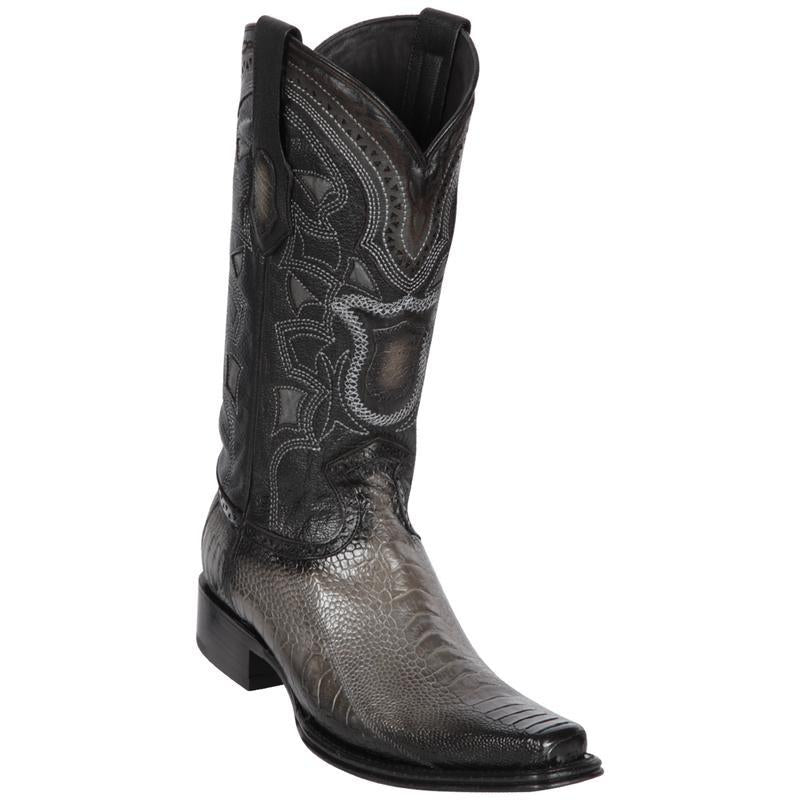 Genuine Ostrich Leg Narrow Square Toe Boot with in Faded Gray