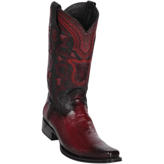 Genuine Ostrich Leg Narrow Square Toe Boot with in Faded Burgandy