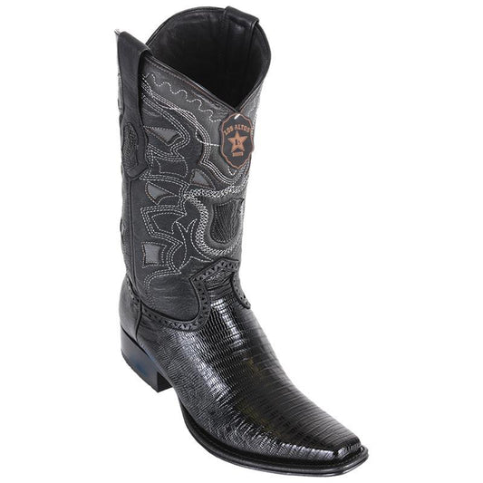 Los Altos Genuine Teju Lizard Narrow Square Toe Boot in Black