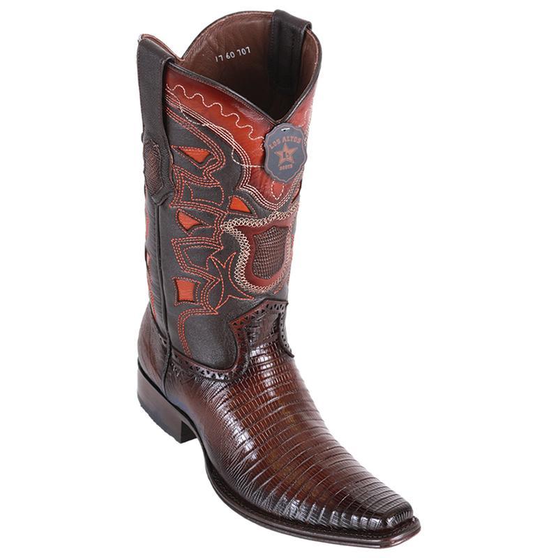 Los Altos Genuine Teju Lizard Narrow Square Toe Boot in Faded Brown