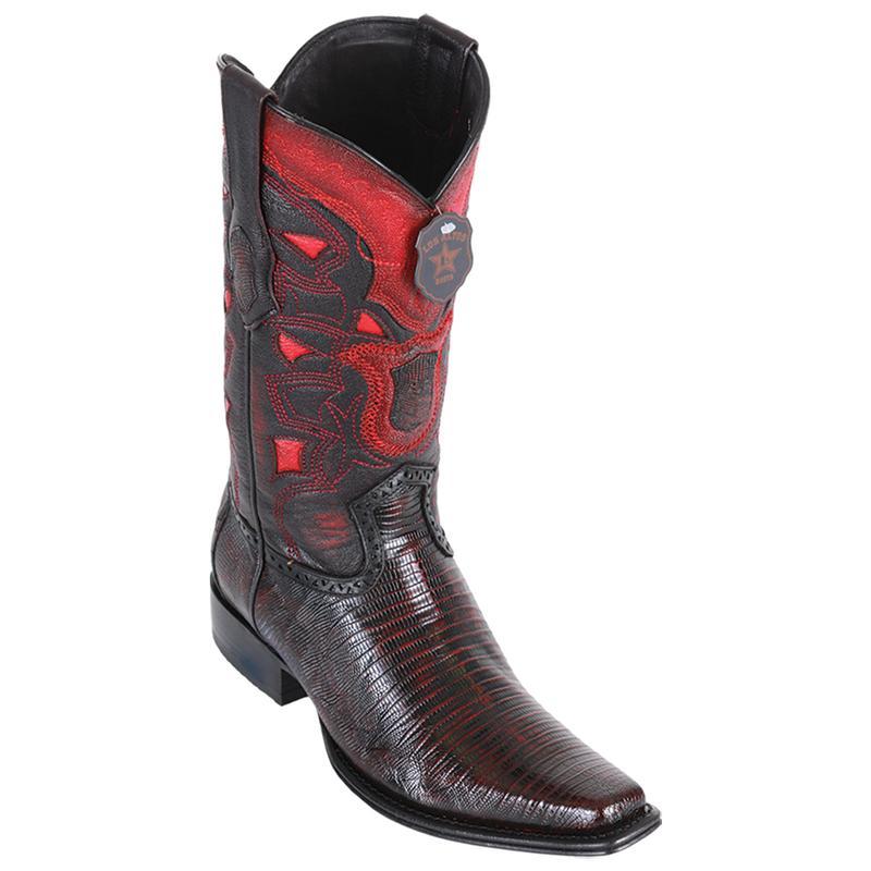 Los Altos Genuine Teju Lizard Narrow Square Toe Boot in Black Cherry