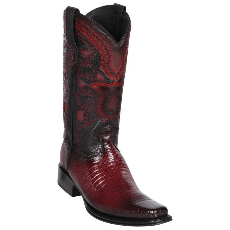 Los Altos Genuine Teju Lizard Narrow Square Toe Boot in Faded Burgandy