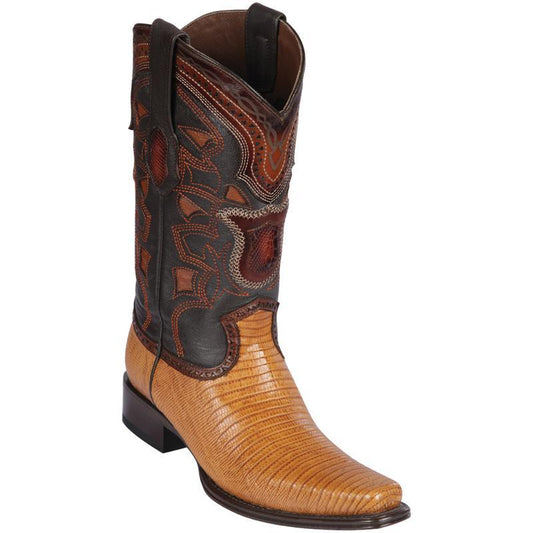 Los Altos Genuine Teju Lizard Narrow Square Toe Boot in Antique Saddle