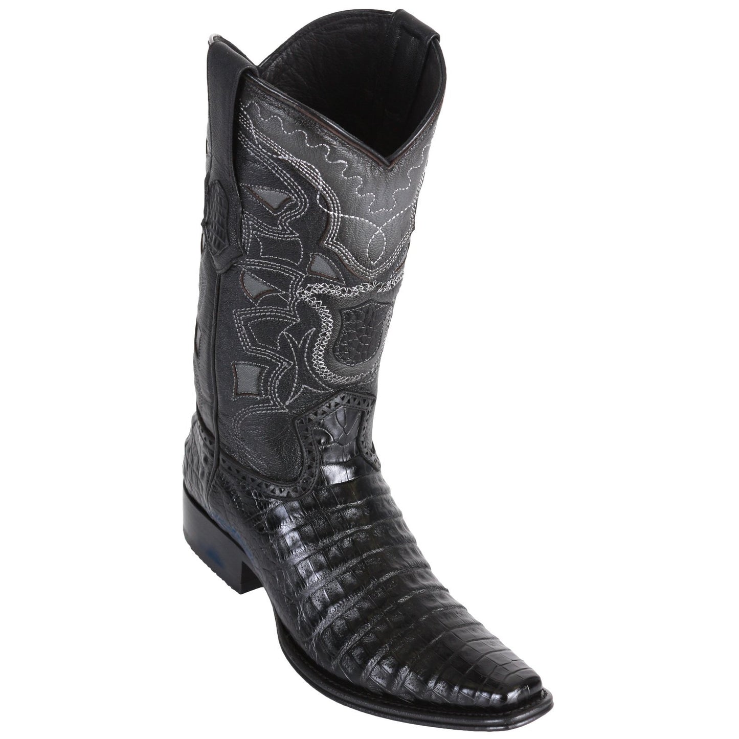 Los Altos Genuine Caiman Belly Narrow Square Toe Boot in Black