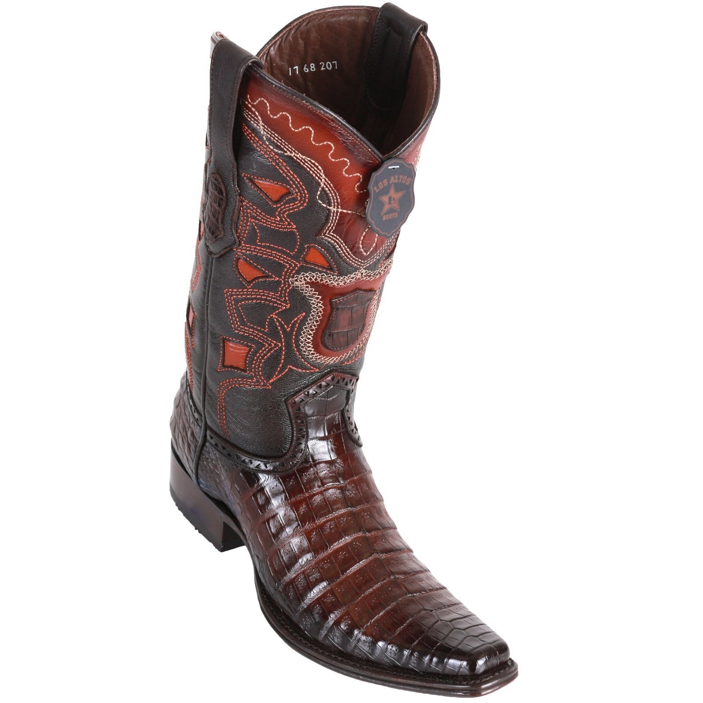 Los Altos Genuine Caiman Belly Narrow Square Toe Boot in Faded Brown