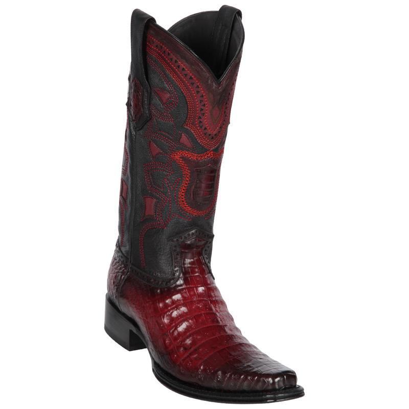 Los Altos Genuine Caiman Belly Narrow Square Toe Boot in Faded Burgandy