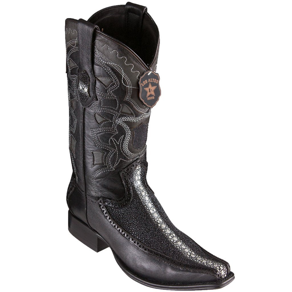 Los Altos Genuine Stingray Full Rowstone Narrow Square Toe Boot with Inlay Trim