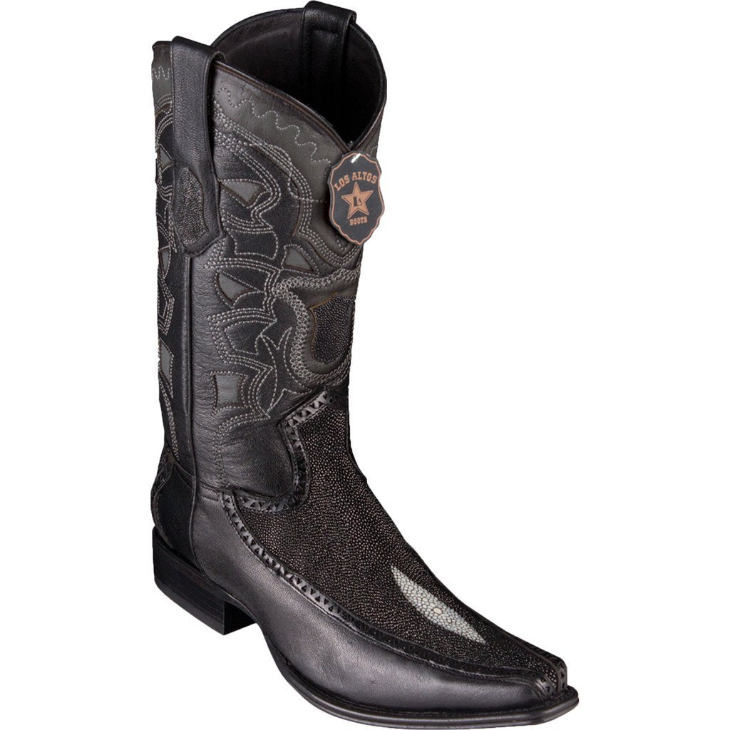 Los Altos Genuine Stingray Single Stone Narrow Square Toe Boot with Inlay Trim