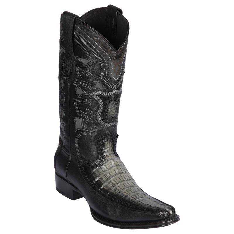 Los Altos Genuine Caiman Tail Narrow Square Toe Boot with Inlay Trim in Faded Gray