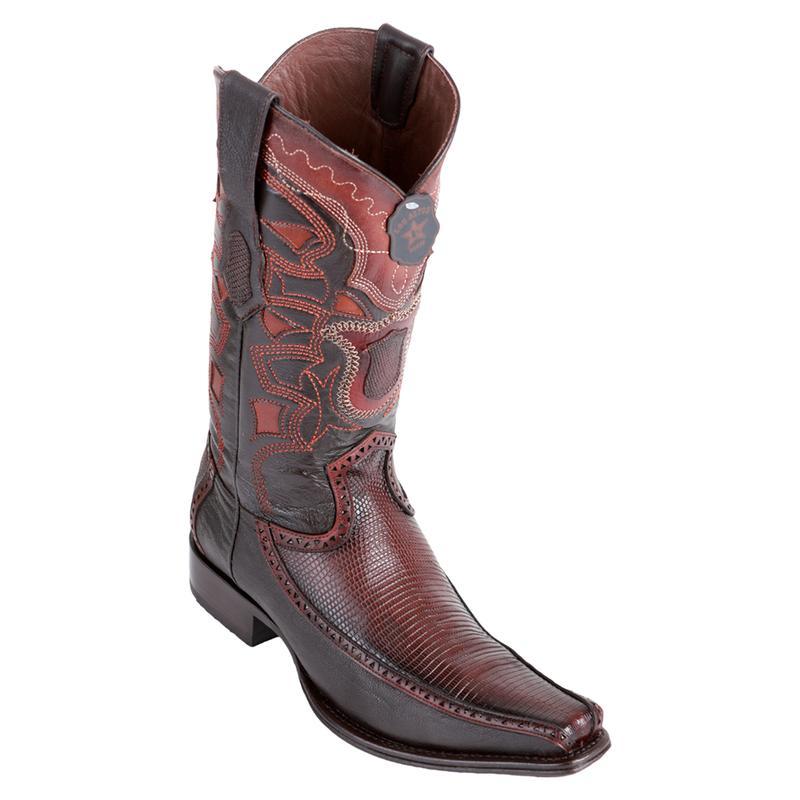 Los Altos Genuine Ring Lizard Narrow Square Toe Boot with Inlya Trim in Faded Brown